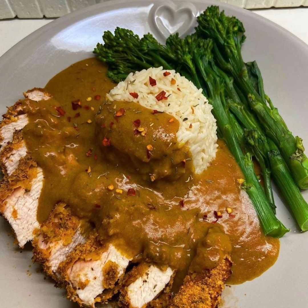 Crispy Chicken Katsu. Rice. Katsu Sauce