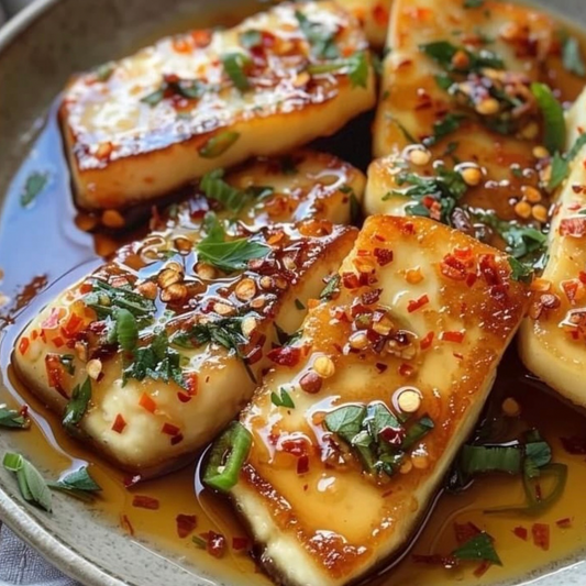 Hot Honey Crispy Halloumi & Red Pepper Noodles