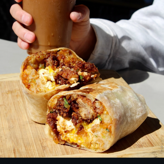 High Protein Crispy Sausage, Smashed Up Egg & Hash Brown Breakfast Burrito