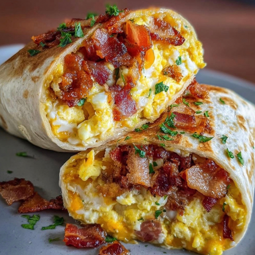 Low Calorie High Protein Crispy Chicken Sausage, Eggs & Bacon Breakfast Burrito