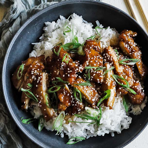 Thai Toasted Peanut Chicken Stir Fry. Sticky Coconut Rice