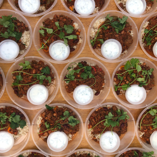 Slow Braised Smoked Chipotle & Beef Brisket Chilli Con Carne. Rice. Coriander & Lime Sour Cream (L)