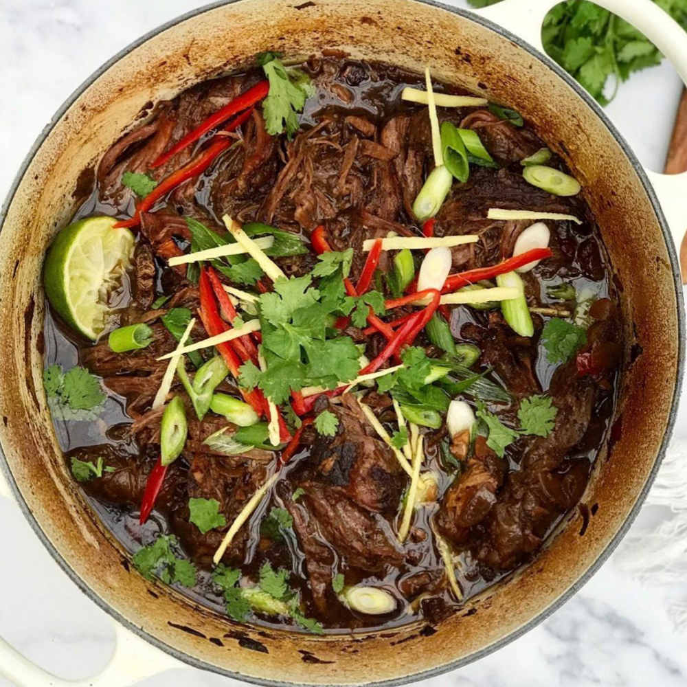 Beef Short Rib with Asian Udon Noodles. Julienne Carrots